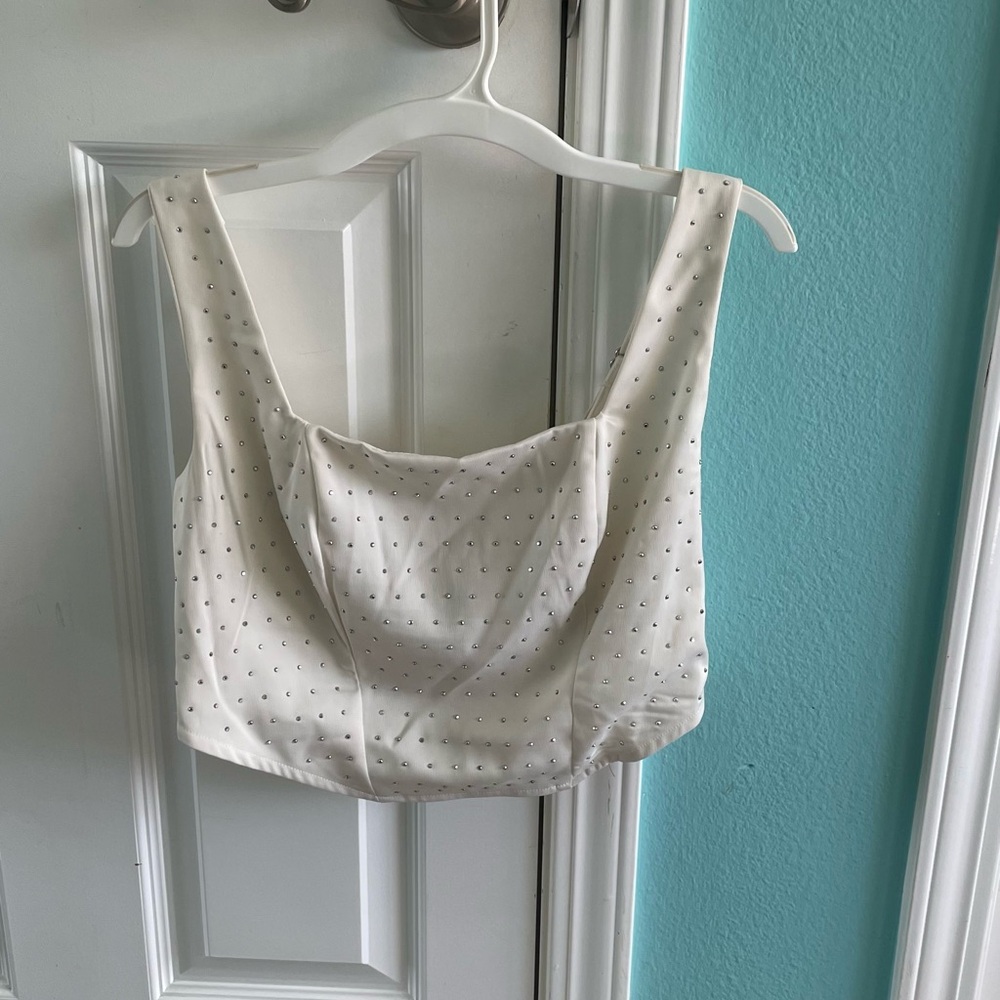 White Studded Crop Top